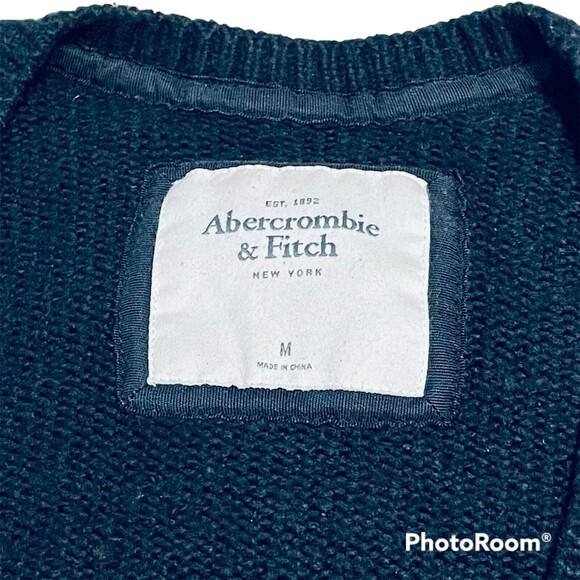 Abercrombie & Fitch Cardigan Women's Medium Navy Blue Preppy Letterman Sweater - Picture 3 of 4